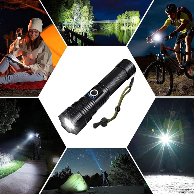 LED Flashlights High Lumens Rechargeable, 90,000 Lumens Brightest Handheld Flashlight, 5 Modes Powerful Multifunctional Flash Light Waterproof Flashlight for Home Camping
