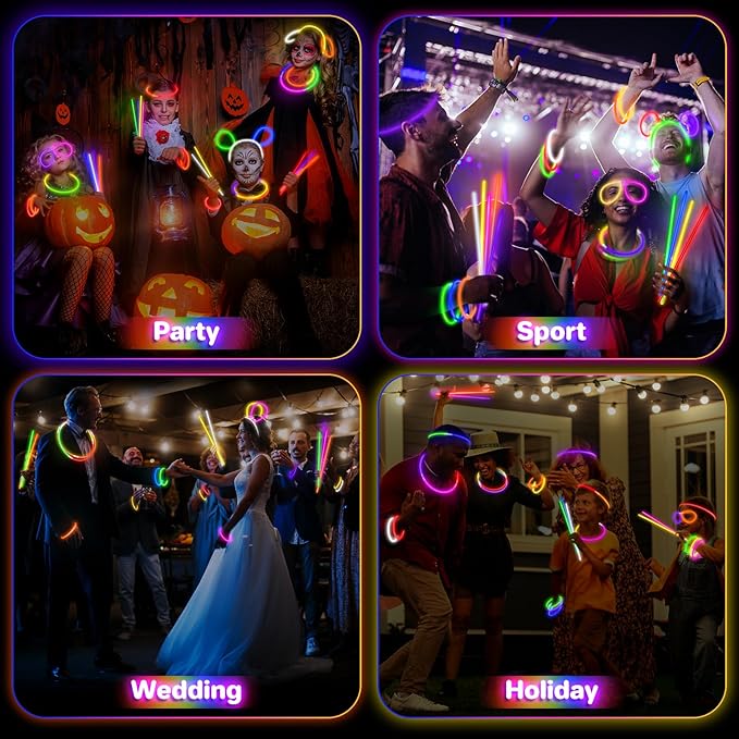 SpringFlower 200Pcs Ultra Bright Glow Sticks, Glow Sticks Bracelets For Kids Party Favors, Glow in The Dark Party Supplies, Glow Decorations, Neon Party Favors Glow Party, Wedding, Birthday