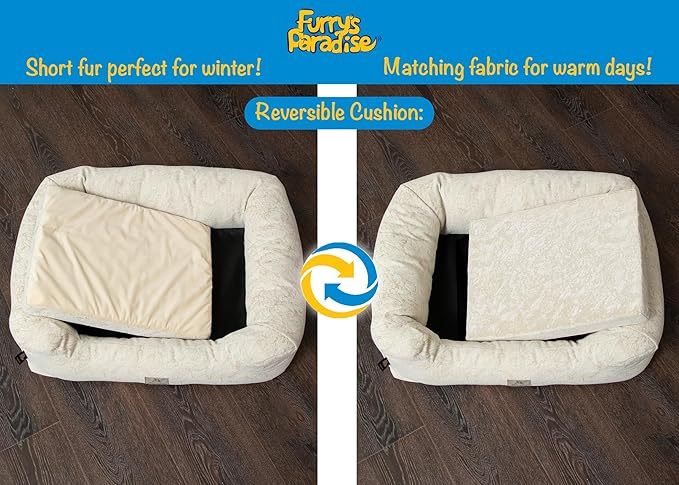 Furry's Paradise Foam Cuddler Waterproof Bolster Pet Bed with Reversible Cushion, Recycled Fibers and Non-Slip Bottom. (Brown Marble, Orthopedic Small)