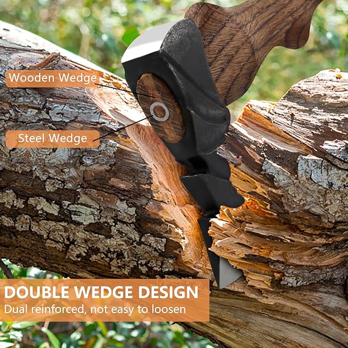 14.7" Hatchet, Camping Hatchets with 1065 Carbon Steel & Wooden Handle, Bushcraft Hatchet with Leather Sheath and Sharpener, Survival Axe for Wood Chopping, Cutting and Splitting