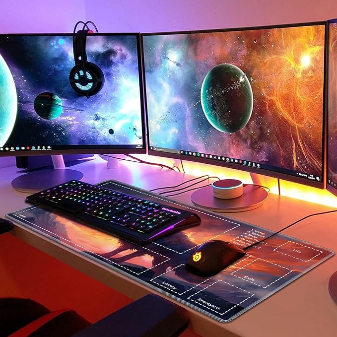 Playmat for MTG with Zones, 24 x 14 inches Game Play Mat for MTG TCG, Trading Card Game Play Mat Desk Mats with Stitched Edges Non-Slip Base, Fire Wolf