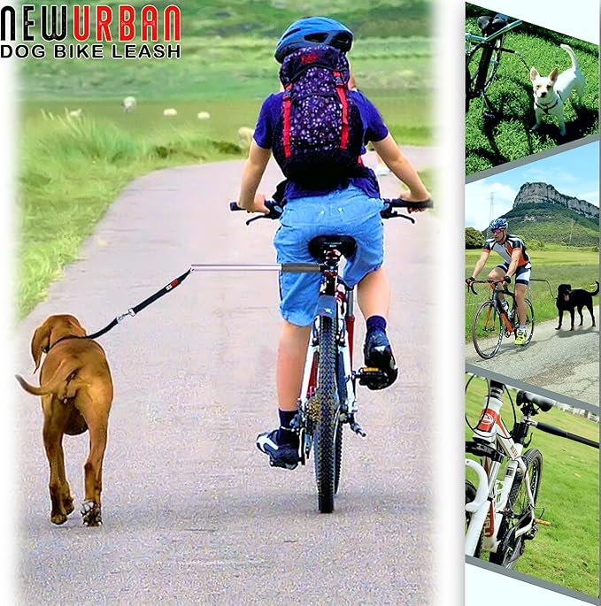 Hands Free Dog Bike Leash - Steel and Black Handle - Dog Bike Attachment - Easy Installation and Removal - Lead for Exerciser, Training, Jogging, Cycling, Bicycle-Cruises and Outdoor - Safe with Pets