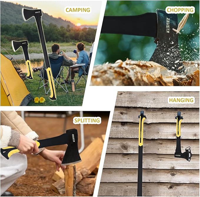Small Camping Axe, Forged Steel Blade with Shock-Absorbing Handle, Outdoor Hatchet for Camping&Kitchen, Wood Chopping and Kindling