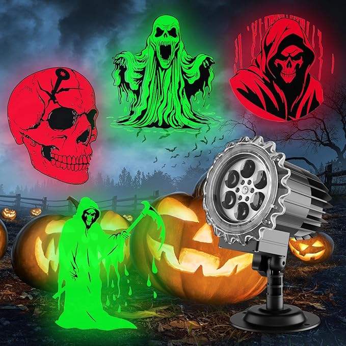 Halloween Projector Light Outdoor Waterproof – Color 3D Ghost Projection Decorations Lights with Wall & Ground Mount, US Plug, HD Spooky Animation for Yard, Window, Party, Garden, 2025 Halloween Decor
