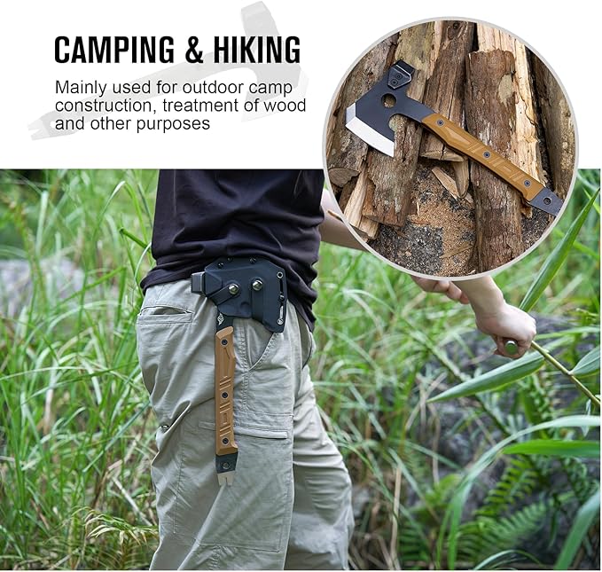 OKNIFE Otacle A1 Survival Hatchet & Camping Axe, 4 in 1 Full Tang Tactical Axe, G10 Non-Slip Grip Tomahawk with Durable Kydex Sheath
