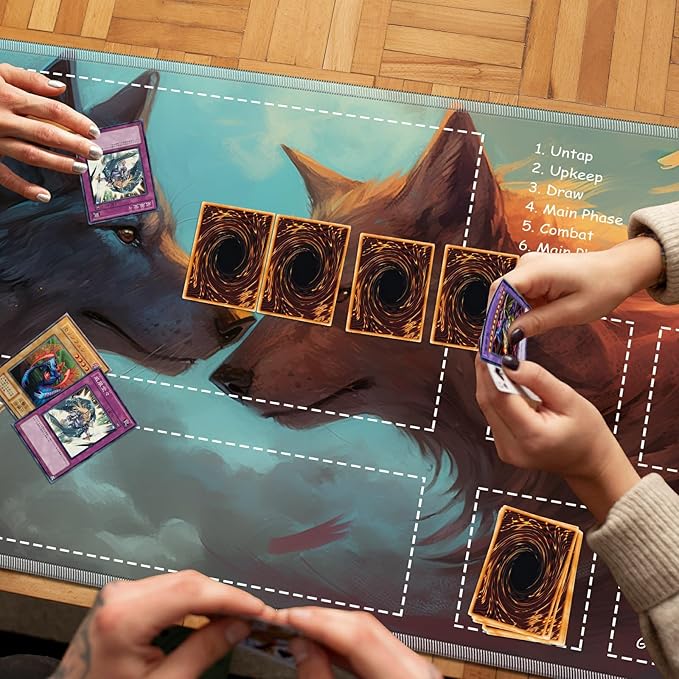 Playmat for MTG with Zones, 24 x 14 inches Game Play Mat for MTG TCG, Trading Card Game Play Mat Desk Mats with Stitched Edges Non-Slip Base, Two Wolfs