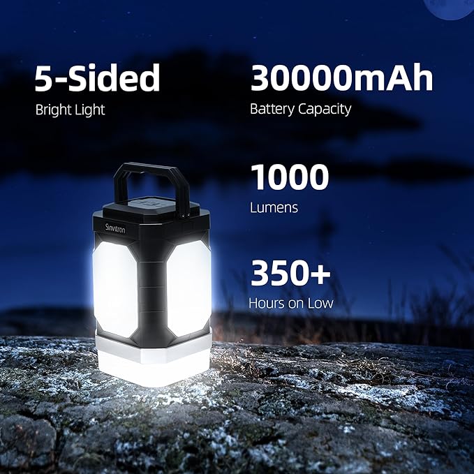 Sinvitron Camping Lantern Rechargeable??0,000mAh Portable Camping Lights, QC3.0 Fast Charging,1000 Lumens,350H Runtime,IPX5 Waterproof Emergency Light for Hurricanes,Power Outages,Camping