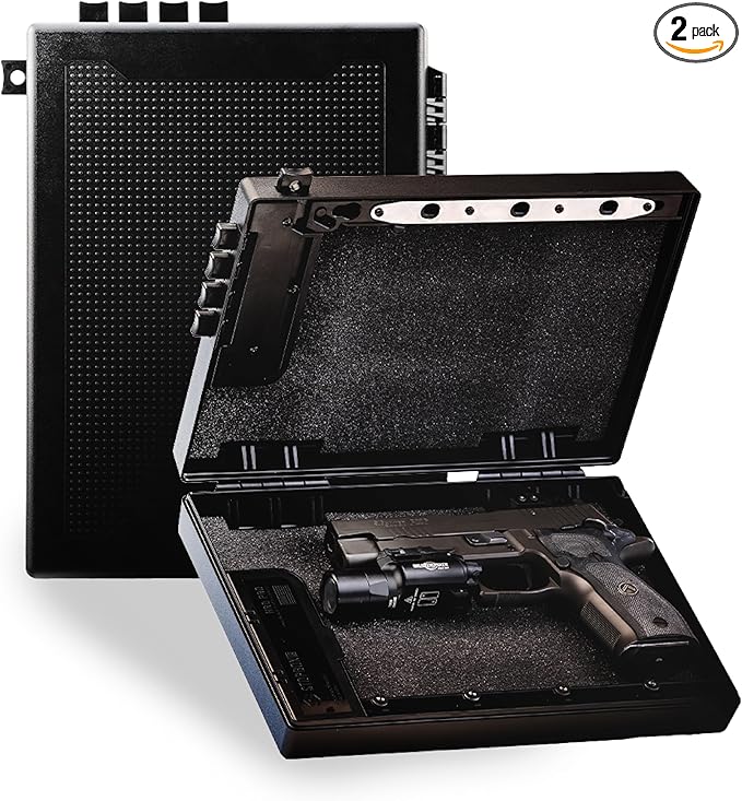 STOPBOX Gun Safe Alternative - Tactical Handgun Storage, Instant Access Portable Gun Case, TSA Compliant Gun Lock Box for Quick Handgun Access | Black - 2PK (Full-Size Only)