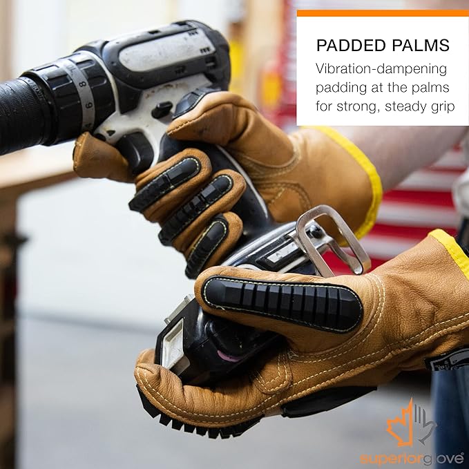 Superior Glove Endura Impact and Water Resistant Leather Work Gloves for Hand Safety Protection - 378GKVSB Large (Pack of 1 Pair)