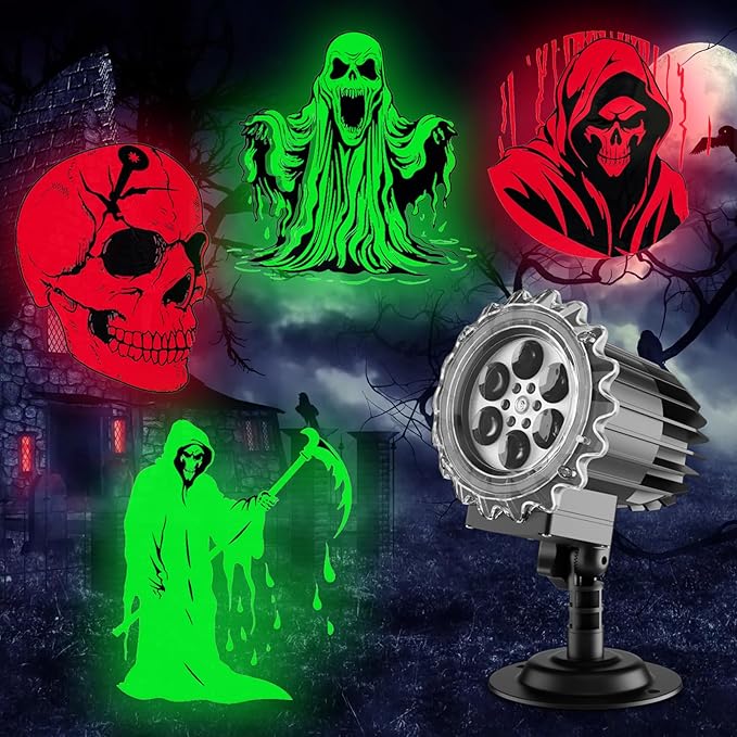 Halloween Projector Light Outdoor Waterproof – Color 3D Ghost Projection Decorations Lights with Wall & Ground Mount, US Plug, HD Spooky Animation for Yard, Window, Party, Garden, 2025 Halloween Decor