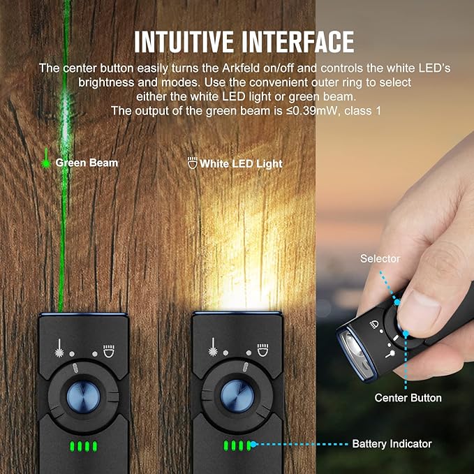 OLIGHT Arkfeld EDC Flat Flashlight, 1000 Lumens White LED Light with Green Beam Combo, Power by Rechargeable Built-in Battery for Outdoors, Emergency, Work (Black CW)