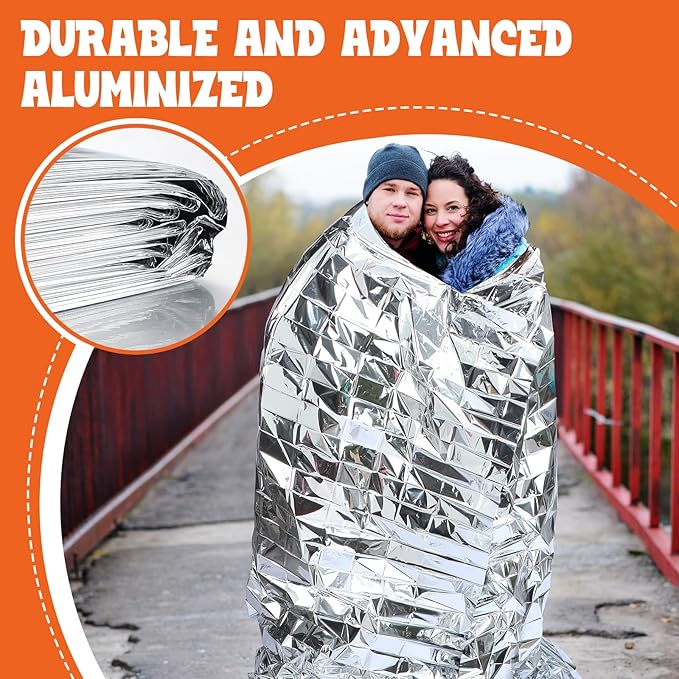 Kingdder Oversized Emergency Blankets 30 Pack 99" L x 83" W Emergency Thermal Blankets Silver Foil Survival Blanket Kit for Outdoors, Camping, Hiking, Homeless, First Aid