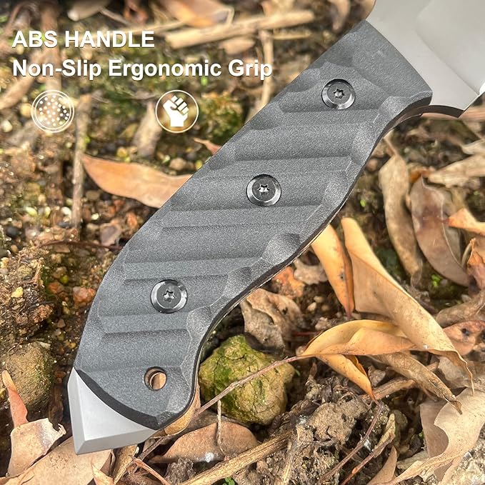 Survival Knife w Kydex Sheath,D2 Fixed Blade Steel,Full Tang Hunting Knife w Non-slip ABS Handle, Glass Breaker, Ideal for Bushcrafting Camping Hunting Fishing Hiking and Other Outdoor Activities