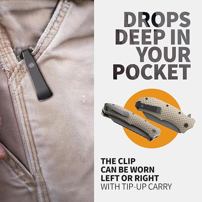 Off-Grid Knives - Rapid Fire Viper, Assisted Tanto Blade, Hard Use Build, Tactical, Camping & Survival EDC, Cryo D2 Steel, Graywash, Coyote G10 Scales, Deep Pocket Carry (Coyote)