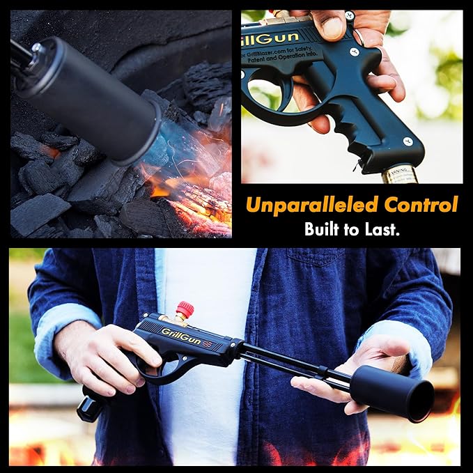 Grillblazer GrillGun Handheld Propane Charcoal Torch – 400,000+ BTU Flame Torch for Instant Charcoal Ignition, Outdoor Cooking, Firepits, Camping, BBQ – Portable High-Power Blowtorch With Stand