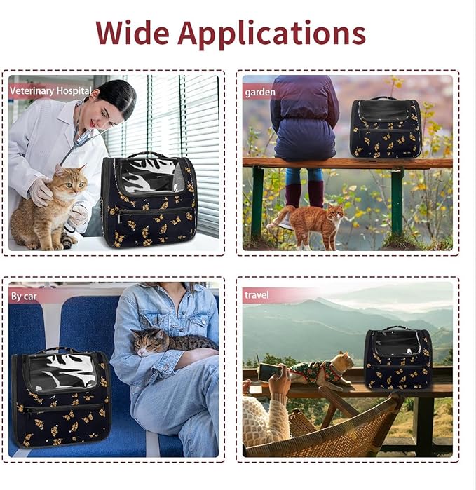 Butterfly on Black Background Transparent Pet Carrier for Travel Hiking for Kitty Small Dog