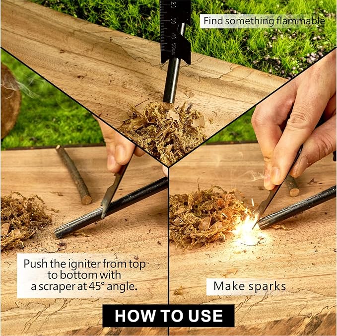 Fire Starter Survival Tool, 5/16" Ferro Rod with Paracord Lanyard, Multi-Tool Striker and Wooden Handle, Flint and Steel Fire Starter Kit for Your Hiking, Backpacking and Camping Essentials