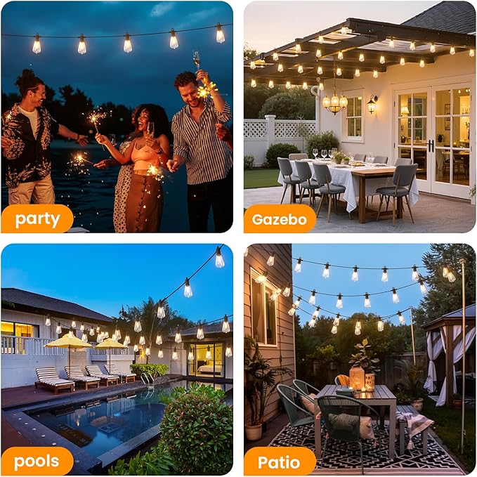 ZOTOYI Outoor String Lights, 25FT Waterproof Patio Lights with 13 (1 Spare) LED ST38 Vintage Edison Shatterproof Bulbs Outside Hanging Light for Backyard, Cafe, Porch, Gazebo Dimmable 2700K