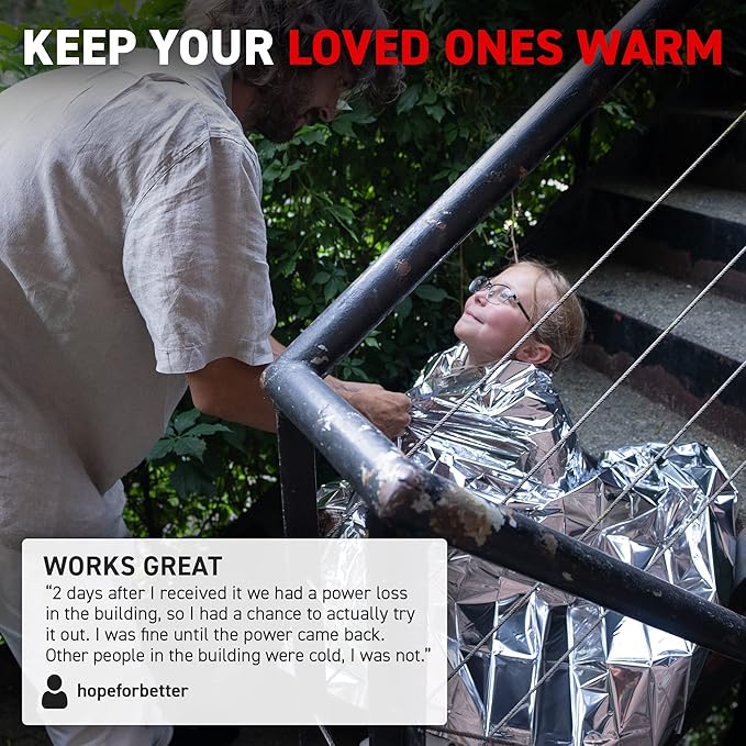 72 HRS Large Emergency Mylar Space Blankets 120-Pack, MIL-SPEC 54″ × 88″ Thermal Survival Foil – Retains 90% Body Heat, Waterproof Reflective Blanket for Camping, Hiking, Marathon, First Aid
