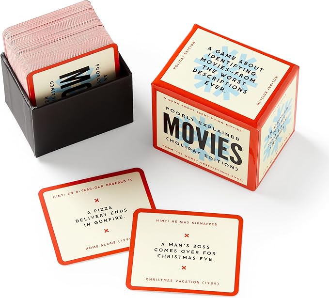Brass Monkey Poorly Explained Movies – Holiday Edition Party Game with 300 Cards Featuring Uniquely Terrible Descriptions of Movies, Suitable for 2-8 Players