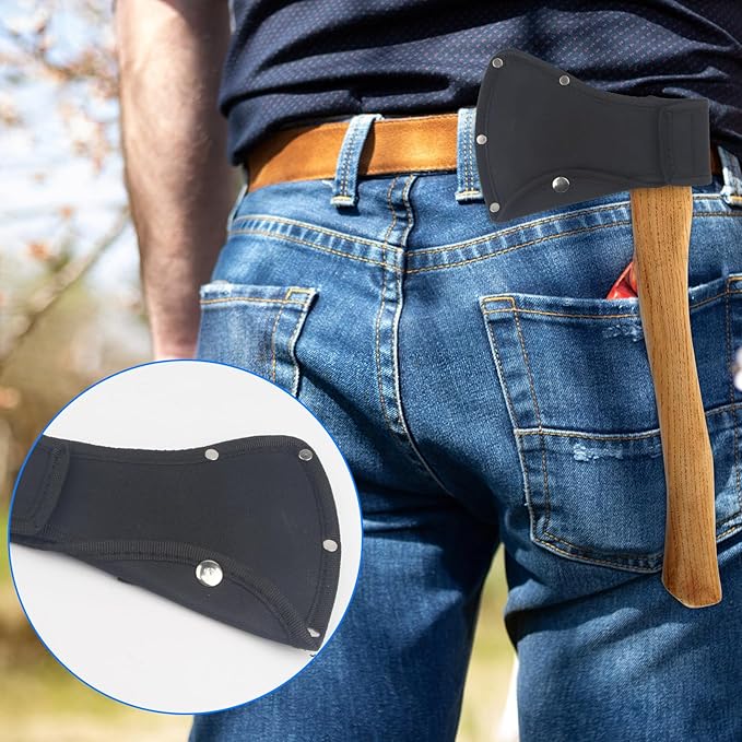 Hatchet Head Sheath Black Axe Sheath - Heavy-Duty Axe Head Cover for 1-1/4lb Axes, Double Snap Hatchet Blade Protector with Belt Loop, Hatchets Edge Protector for Camping, Hiking & Outdoor Work