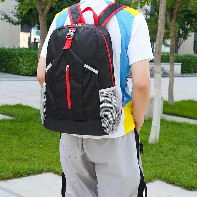 25L Foldable Hiking Backpack Lightweight Packable Basic-Daypack Collapsible Bag Water-Resistant Travel Men Women Camping Cycling Outdoor (Black)