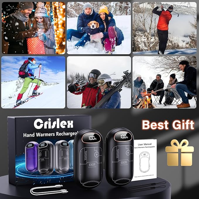 Hand Warmers Rechargeable - Electric Hand Warmer Reusable 2 Pack, LED Display, 20Hrs Warmth, 4 Levels Heat, Portable Charging Magnetic Pocket Heater for Men, Women, Raynauds, Hunting, Golf