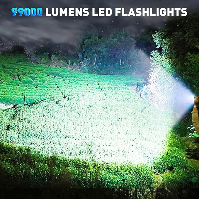 Flashlight Rechargeable LED High Lumens - 99,000lm Bright Powered Flash Light with 5 Modes,Adjustable for Camping,Home