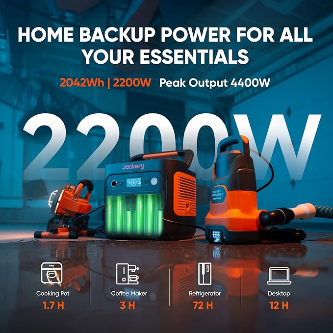 Jackery Explorer 2000 v2 Portable Power Station and 102W Fast Charger, 2042Wh/2200W LiFePo4 Battery, 20ms UPS Home Backup, USB-C PD 100W Fast Charging for Power Outages, Emergencies, Camping & RVing