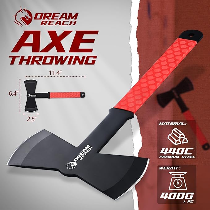 Dream Reach Throwing Axe Set - 3PCS Full Tang Handle Double Sided Throwing Hatchets with TPR Rubber Sleeve and Protective Sheaths for Recreation and Competition
