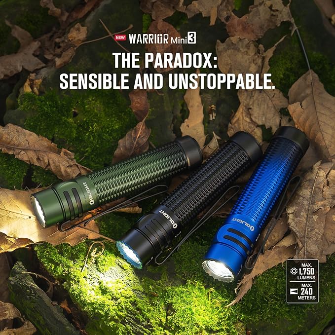 OLIGHT Warrior Mini3 Tactical Flashlight, Dual Switches LED Rechargeable Light with MCC3 Charger, 1750 Lumens Powerful EDC Light for Camping, Emergency and Outdoor (Black)