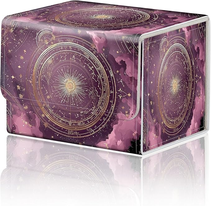 Card Game Storage Box TCG Deck Box MTG Card Box Organizer Trading Card Case Commander Deck Box TCG Card Storage Box Magnetic Closure Creative Pattern Up to 200 Cards, Purple Constellation Compass