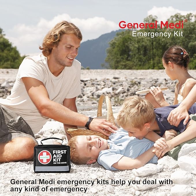 General Medi First Aid Kit - 150 Pieces Small Compact First Aid Kit Bag - Includes Instant Cold Pack, Emergency Blanket for Travel, Home, Office, Vehicle, Camping