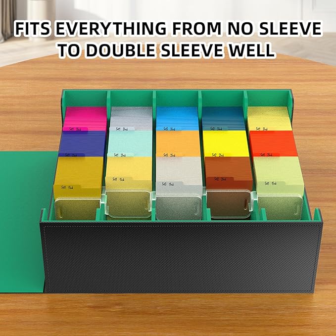 AFIING Trading Card Storage Box, MTG Deck Box with 48 Dividers & Supporters, Commander Card Deck Case Fits for Magic Game Cards, YugiOh, TCG, baseball and Sport Cards, Black Green 3200+