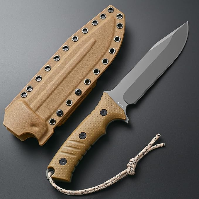 GTK2 Fixed Blade Knife AUS-10 Steel Blade Nylon Fiberglass Handle Full Tang EDC Tool Knifes for Outdoor Camping Survival Adventure Bushcraft (brown)