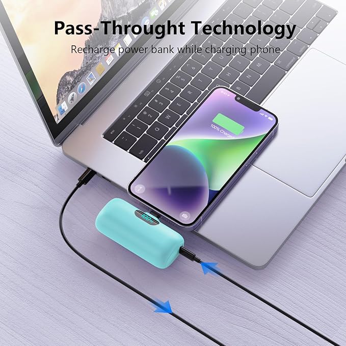 Mini Portable Charger for iPhone,5000mAh PD Fast Charging Battery Pack,LCD Display Cute Power Bank Portable Phone Charger for iPhone 14/14 Pro Max/13/13 Pro/12 Pro/11/XS/XR/X/8/7/6 (Green)