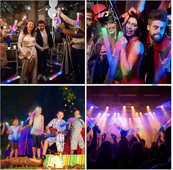 Glow Sticks Bulk,200 Pcs LED Foam Sticks Glow In The Dark Party Supplies with 3 Modes Colorful Flashing for Birthday Wedding Party Halloween Christmas