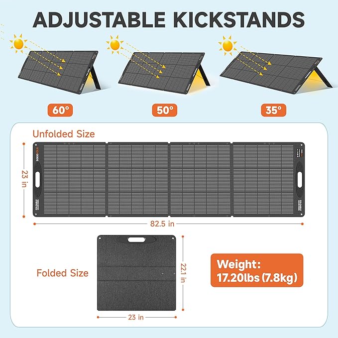 200W Portable Solar Panels,Foldable Solar Panel,IP68 Waterproof & Durable Up to 25% Efficiency N-Type 16BB Solar Cell ETFE Folding Solar Panel Kit,for Power Station Outdoor Camping RV