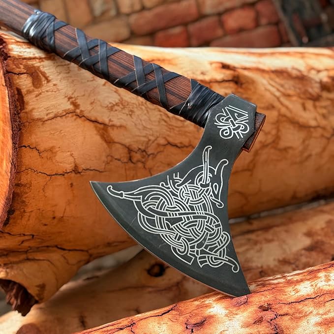 MDM-012 Custom Hand Forged Viking Axe Real Tomahawk Viking Hatchet Beared Camping Axe, 5160 HIGH Carbon Steel Blade, Throwing Set Vintage Ax Viking Gift for Him - Viking Gifts (largegardzilax)