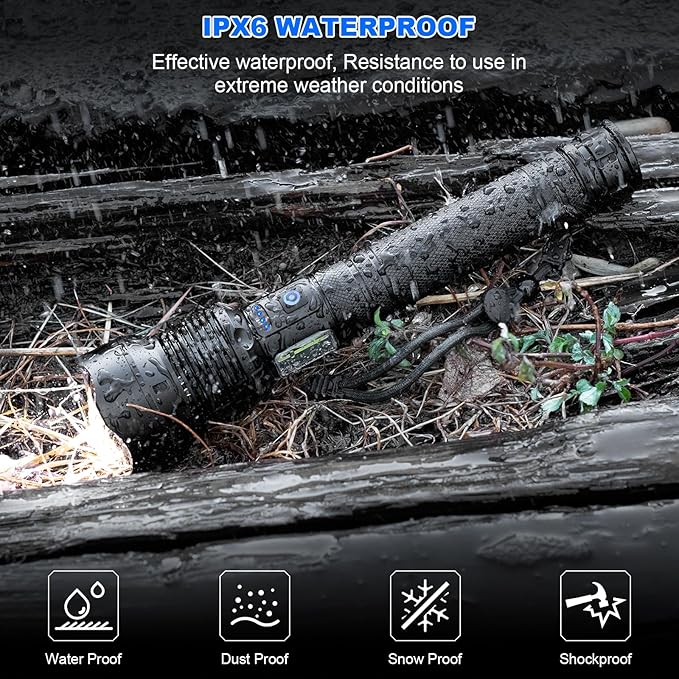 Cinlinso Flashlights High Lumens Rechargeable, 99,000 Lumens Super Bright Led Flashlight, Flash Light with 7 Modes, IPX6 Waterproof, Handheld Powerful Flashlight for Camping, Emergencies (Black)
