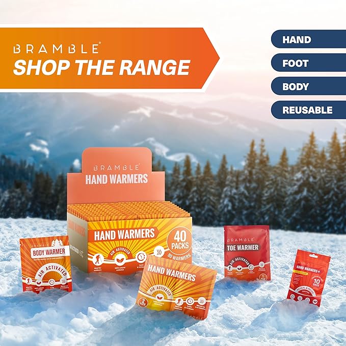 BRAMBLE Hand Warmers & Foot Warmers - Long-Lasting Heat Packs (8h) for Outdoor Activities, Sports, and Cold Weather