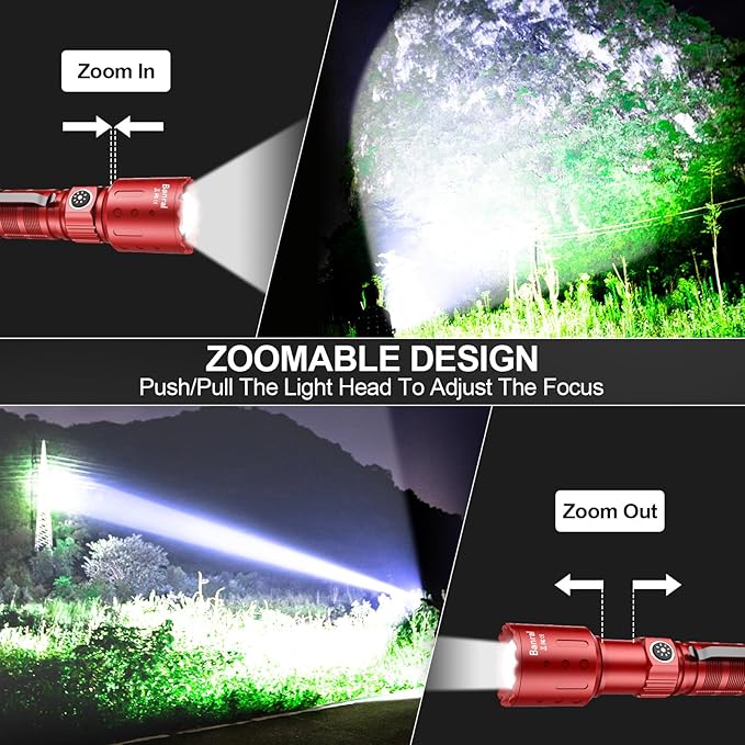Flashlights High Lumens Rechargeable, Super Bright Long Range Small Powerful Flashlight, 6 Modes LED Tactical Pocket Waterproof Flash Light for Home Emergency (2, Red)