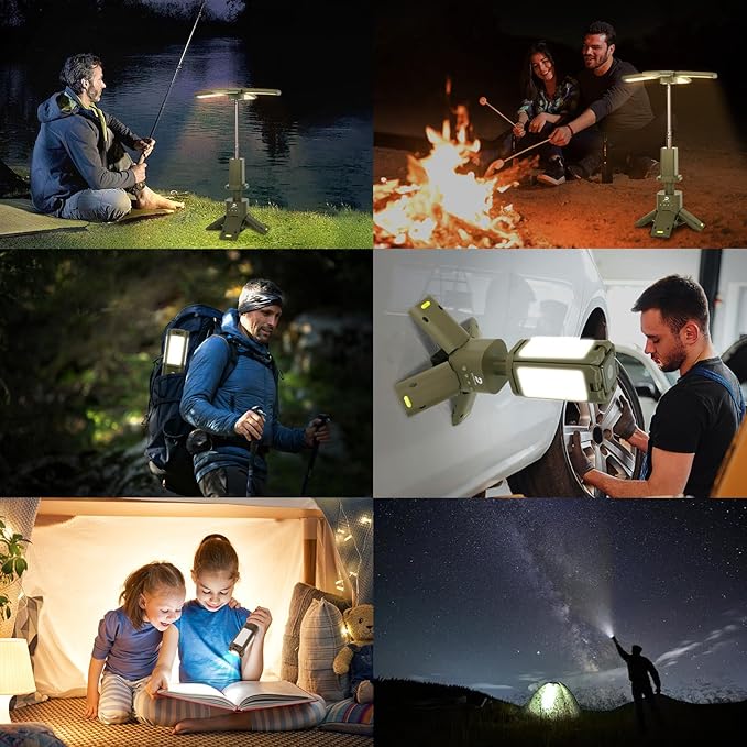 DUSKTEC Telescopic Camping Lights Rechargeable - 14000mAh Led Camping Lantern Up to 8000LM Outdoor Camping Light Portable Camping Light Dimmable Camping Lamp IPX7 Waterproof Camp Lights Multifunction