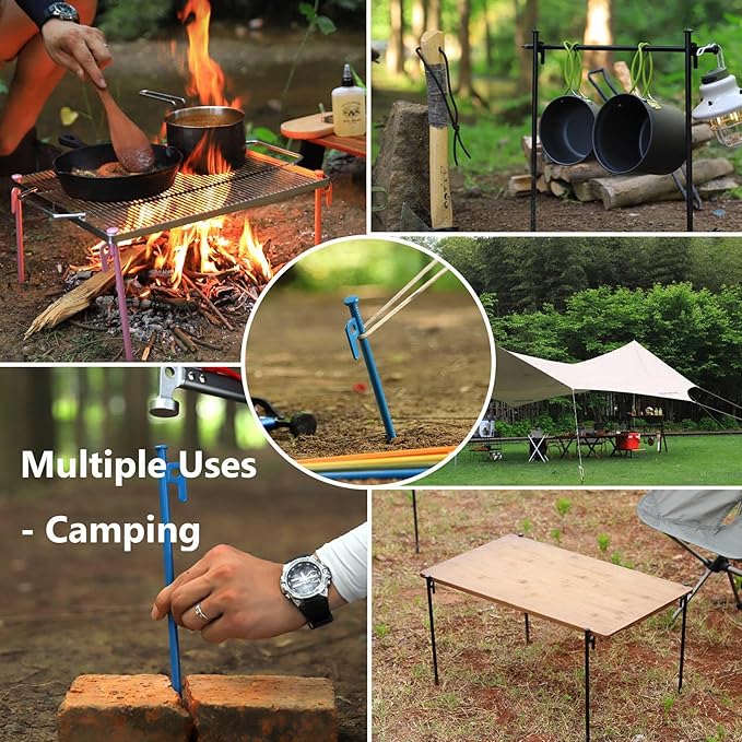 4Pcs Heavy-Duty Forged Steel Tent Stakes, 12in, with Storage Pouch – Ideal for Rocky Terrain, Snowfields, and Camping (4Pcs 12in Stakes Included) (Orange)