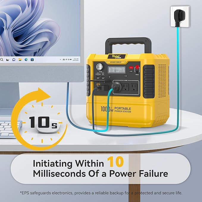 Togo POWER A1000LFP Portable Power Station 1037Wh,Solar Generator with 1000W AC Outlets(Peak 2000W),1.5H Fast Charging Backup Power Bank LiFePO4 Battery Supply for Outdoor, Emergency,Camping,Home Use