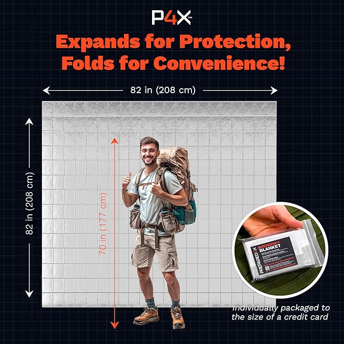 PREPARED4X Mylar Blankets 8 Pack - Waterproof Emergency Blanket - Rip and Tear Resistant Survivalist Gear - Emergency Thermal Blanket for Outdoor Survival