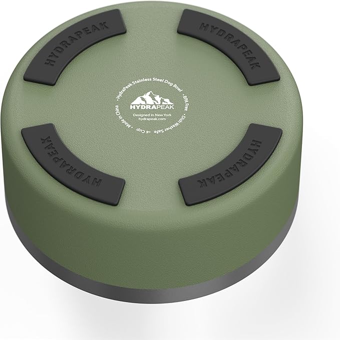 Hydrapeak Dog Bowl; Non Slip Stainless Steel; Water and Food Dish; Large Sized and Small Dogs; 32oz 64oz; Multiple Sizes; 4 Cup | Sage Leaf