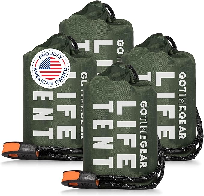 Go Time Gear Survival Life Tent ??2 Person Mylar Emergency Shelter Tube Tent + Paracord ??All-Weather Protection for Camping, Hiking, & Survival Kits ??Includes Emergency Whistle