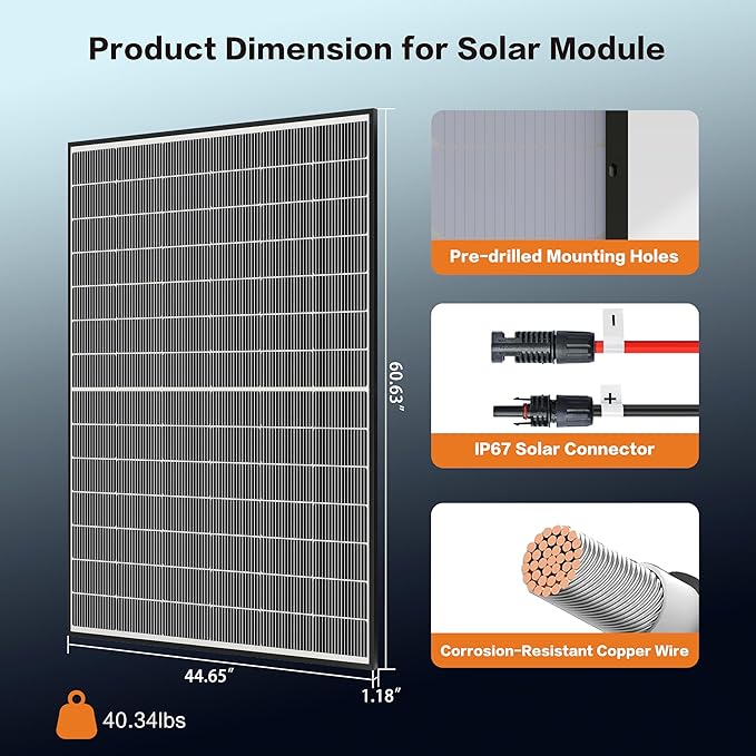 400 Watt Solar Panels, N-Type 16BB 400W Bifacial Solar Panel, 25% High Efficiency Solar Module Work with 24V Solar Panel for Homes Rooftop Power Station Farm RV and Off-Grid Applications