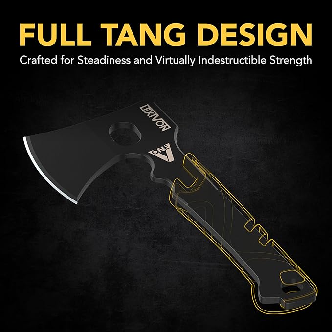 LEXIVON V-ONE Survival Hatchet, 9.5" Full Tang Lightweight Axe | 6mm Stainless Steel Electro-Black Finish Blade, Ergonomic Bi-Material Grip Handle | Protective Slim Sheath Included (LX-VONE-PP)